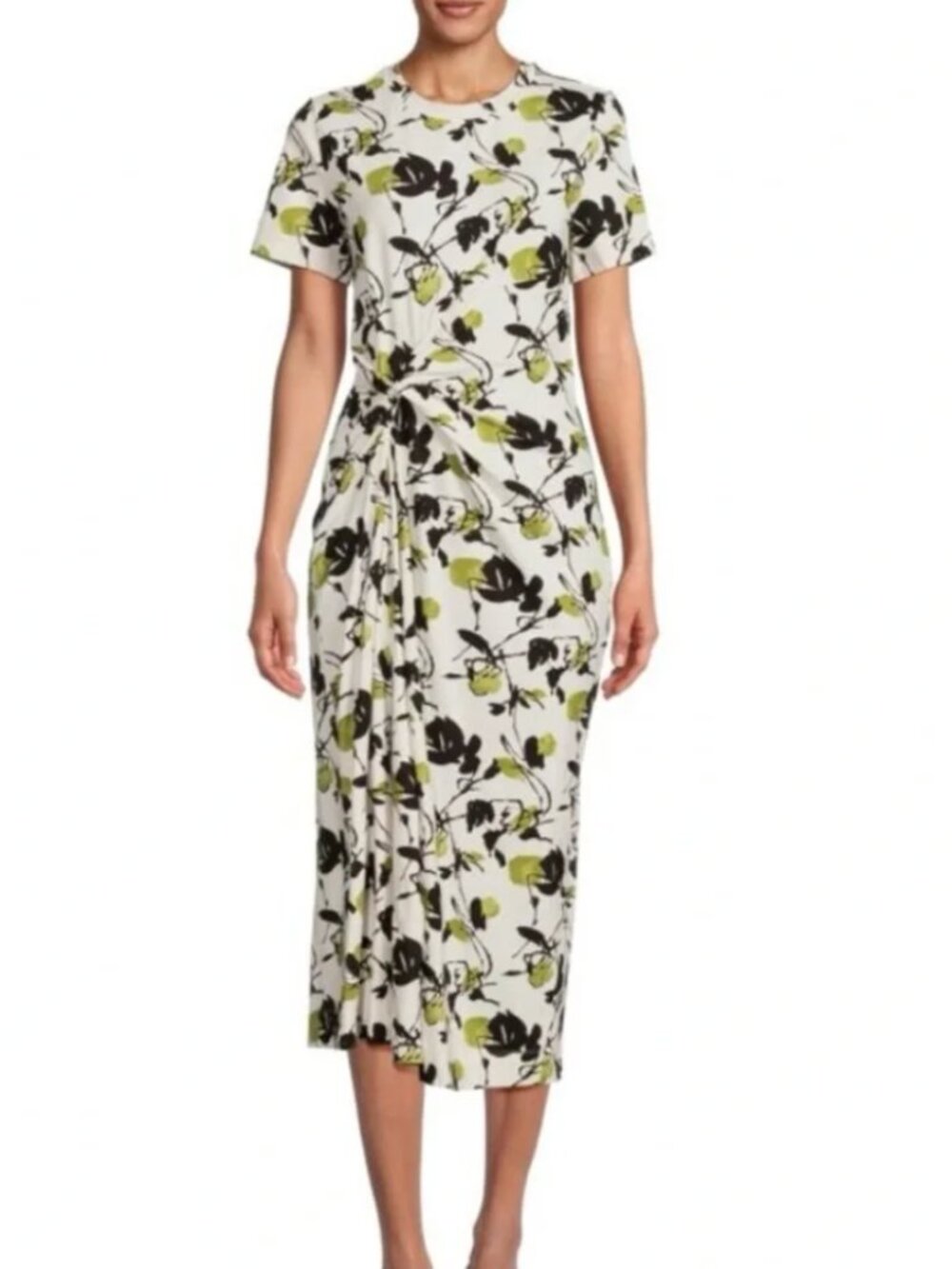 Ira Printed Jersey Knotted Midi Dress